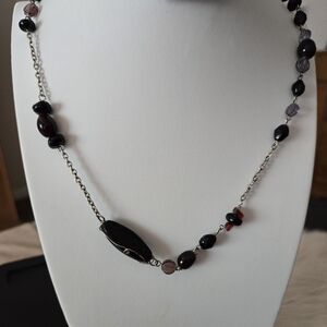 Stunning Vintage Garnet Colored Glass Wrapped Station Necklace